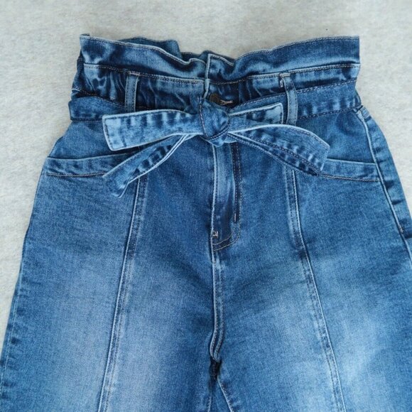Vervet Plastic Love Stretch Mom Jeans Belted Waistband Seamed Blue Denim Size 25 - Picture 5 of 15